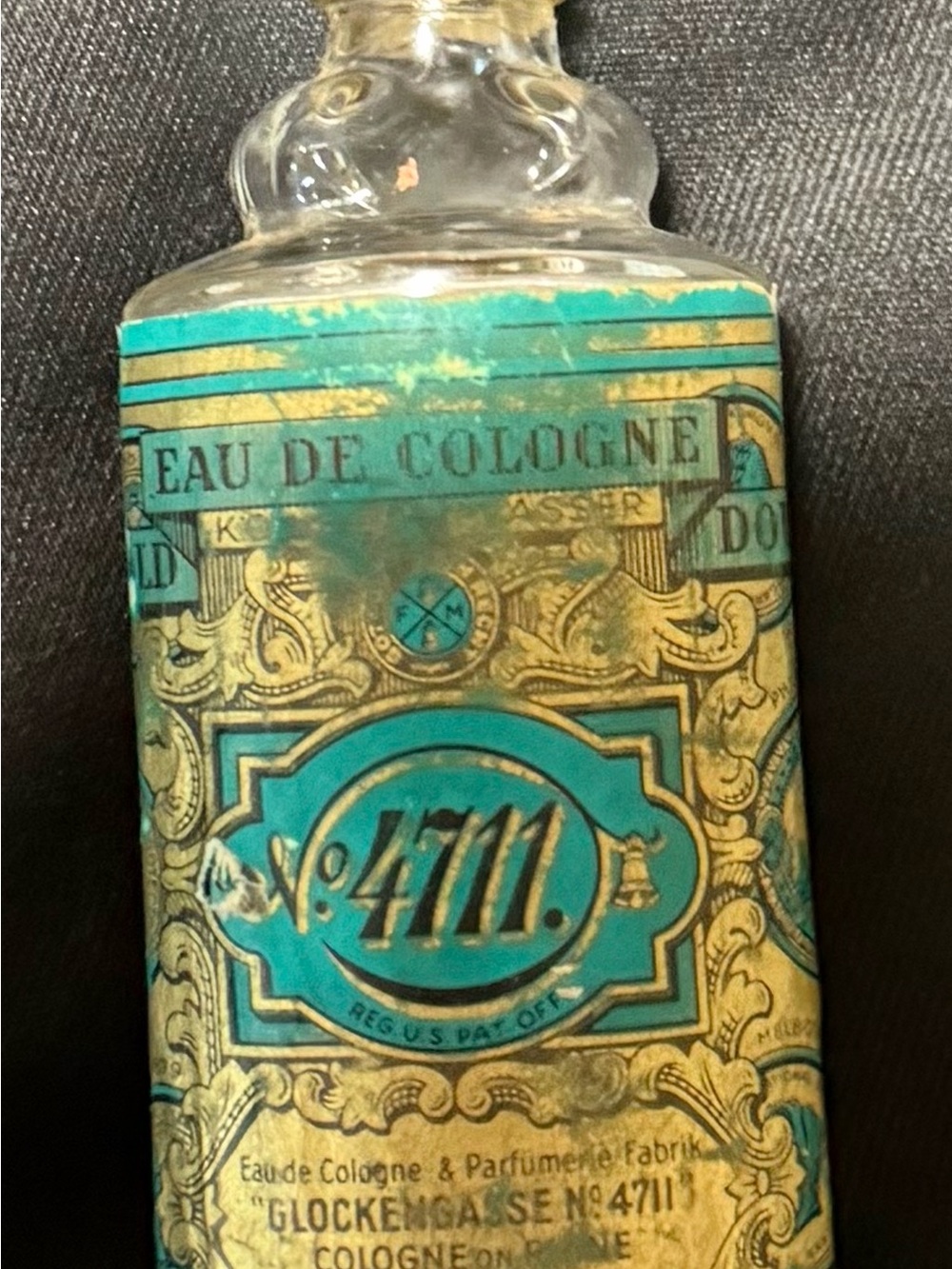 Rare 1880 4711 Eau de Cologne Bottle - Turquoise & Gold label small amount in it